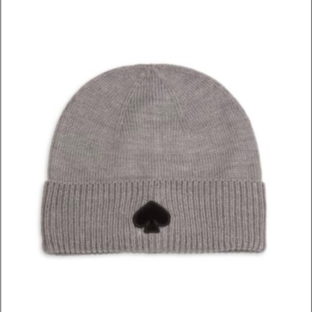 NEW KATE SPADE Flocked Ribbed Spade Beanie - Grey